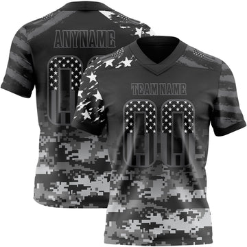 Uksn Individuelles Schwarz USA-Flagge Camouflage-Stahlgrau Authentisches Football Trikot Mit Verlaufs-Digital-Camouflage, Stars & Stripes, Raglanärmeln