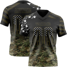 Laden Sie das Bild in den Galerie-Viewer, Uksn Individuelles Schwarz USA-Flagge Camouflage-Oliv Authentisches Football Trikot Mit Verlaufs-Digital-Camouflage, Stars &amp; Stripes, Raglanärmeln
