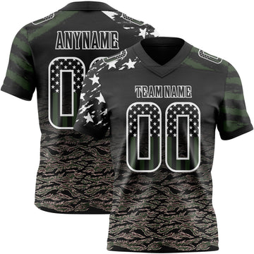 Uksn Individuelles Schwarz USA-Flagge Camouflage-Weiß Authentisches Football Trikot Mit Verlaufs-Digital-Camouflage, Stars & Stripes, Raglanärmeln