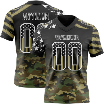 Uksn Individuelles Schwarz USA-Flagge Camouflage-Weiß Authentisches Football Trikot Mit Verlaufs-Digital-Camouflage, Stars & Stripes, Raglanärmeln
