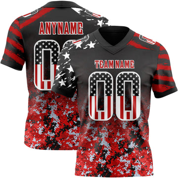 Uksn Individuelles Schwarz USA-Flagge Camouflage Weiß-Rot Authentisches Football Trikot Mit Verlaufs-Digital-Camouflage, Stars & Stripes, Raglanärmeln