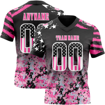 Uksn Individuelles Schwarz USA-Flagge Camouflage Weiß-Pink Authentisches Football Trikot Mit Verlaufs-Digital-Camouflage, Stars & Stripes, Raglanärmeln