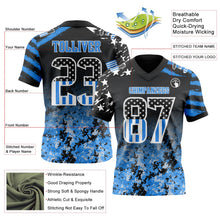 Laden Sie das Bild in den Galerie-Viewer, Uksn Individuelles Schwarz USA-Flagge Camouflage Weiß-Puderblau Authentisches Football Trikot Mit Verlaufs-Digital-Camouflage, Stars &amp; Stripes, Raglanärmeln
