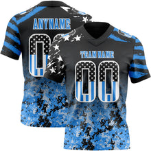 Laden Sie das Bild in den Galerie-Viewer, Uksn Individuelles Schwarz USA-Flagge Camouflage Weiß-Puderblau Authentisches Football Trikot Mit Verlaufs-Digital-Camouflage, Stars &amp; Stripes, Raglanärmeln
