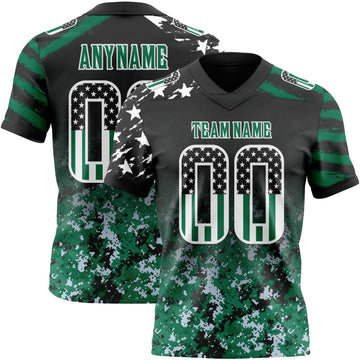 Uksn Individuelles Schwarz USA-Flagge Camouflage Weiß-Kelly-Grün Authentisches Football Trikot Mit Verlaufs-Digital-Camouflage, Stars & Stripes, Raglanärmeln