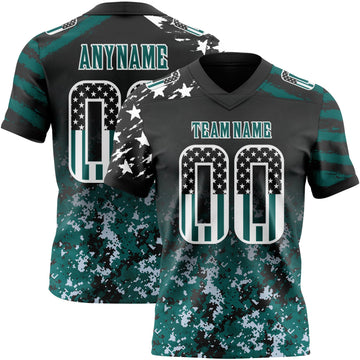 Uksn Individuelles Schwarz USA-Flagge Camouflage Weiß-Mitternachtsgrün Authentisches Football Trikot Mit Verlaufs-Digital-Camouflage, Stars & Stripes, Raglanärmeln