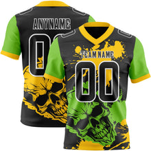 Laden Sie das Bild in den Galerie-Viewer, Uksn Individuelles Schwarz Gelb Neongrün-Weiß Authentisches Football Trikot Mit Totenkopf-Farbklecks
