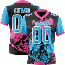 Laden Sie das Bild in den Galerie-Viewer, Uksn Individuelles Schwarz Himmelblau Pink-Weiß Authentisches Football Trikot Mit Totenkopf-Farbklecks
