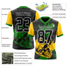 Laden Sie das Bild in den Galerie-Viewer, Uksn Individuelles Schwarz Grasgrün Gelb-Weiß Authentisches Football Trikot Mit Totenkopf-Farbklecks
