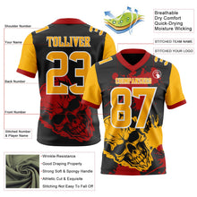 Laden Sie das Bild in den Galerie-Viewer, Uksn Individuelles Schwarz Gold Rot-Weiß Authentisches Football Trikot Mit Totenkopf-Farbklecks

