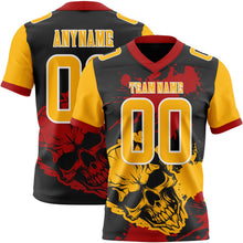 Laden Sie das Bild in den Galerie-Viewer, Uksn Individuelles Schwarz Gold Rot-Weiß Authentisches Football Trikot Mit Totenkopf-Farbklecks
