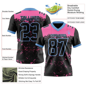 Uksn Individuelles Schwarz Pink-Hellblau Authentisches Football Trikot Mit Farbklecks-Sprenkelung