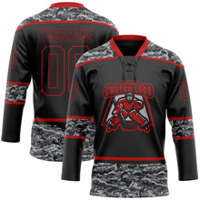 Laden Sie das Bild in den Galerie-Viewer, Uksn Individuelles Schwarz Camouflage-Rot Digitale Camouflage-Akzente Eishockey-Trikot mit Schnürkragen
