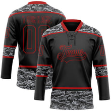 Laden Sie das Bild in den Galerie-Viewer, Uksn Individuelles Schwarz Camouflage-Rot Digitale Camouflage-Akzente Eishockey-Trikot mit Schnürkragen
