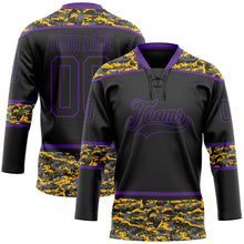 Laden Sie das Bild in den Galerie-Viewer, Uksn Individuelles Schwarz Camouflage-Violett Digitale Camouflage-Akzente Eishockey-Trikot mit Schnürkragen
