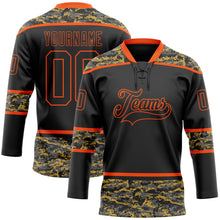 Laden Sie das Bild in den Galerie-Viewer, Uksn Individuelles Schwarz Camouflage-Orange Digitale Camouflage-Akzente Eishockey-Trikot mit Schnürkragen
