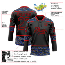Laden Sie das Bild in den Galerie-Viewer, Uksn Individuelles Schwarz Camouflage-Rot Digitale Camouflage-Akzente Eishockey-Trikot mit Schnürkragen
