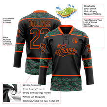 Laden Sie das Bild in den Galerie-Viewer, Uksn Individuelles Schwarz Camouflage-Orange Digitale Camouflage-Akzente Eishockey-Trikot mit Schnürkragen
