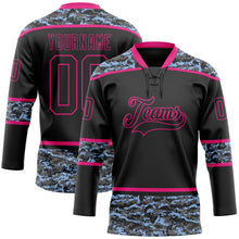Laden Sie das Bild in den Galerie-Viewer, Uksn Individuelles Schwarz Camouflage-Hot Pink Digitale Camouflage-Akzente Eishockey-Trikot mit Schnürkragen
