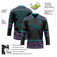 Laden Sie das Bild in den Galerie-Viewer, Uksn Individuelles Schwarz Camouflage-Petrol Digitale Camouflage-Akzente Eishockey-Trikot mit Schnürkragen
