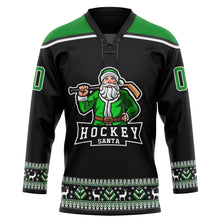 Laden Sie das Bild in den Galerie-Viewer, Uksn Individuelles Schwarz Grasgrün-Weiß Weihnachtsmann 3D Eishockey-Trikot mit Schnürkragen

