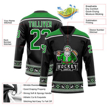 Laden Sie das Bild in den Galerie-Viewer, Uksn Individuelles Schwarz Grasgrün-Weiß Weihnachtsmann 3D Eishockey-Trikot mit Schnürkragen
