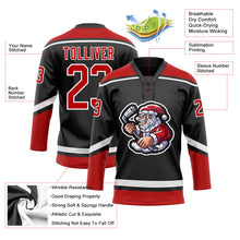 Laden Sie das Bild in den Galerie-Viewer, Uksn Individuelles Schwarz Rot-Weiß Weihnachtsmann 3D Eishockey-Trikot mit Schnürkragen
