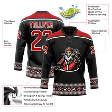 Laden Sie das Bild in den Galerie-Viewer, Uksn Individuelles Schwarz Rot-Weiß Weihnachtsmann 3D Eishockey-Trikot mit Schnürkragen
