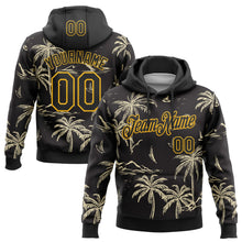 Laden Sie das Bild in den Galerie-Viewer, Uksn Individuelles Bestickt Schwarz-Gold Hawaii Palmen Insel Und Segelboot Pullover Sweatshirt Hoodie

