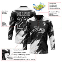 Laden Sie das Bild in den Galerie-Viewer, Uksn Individuelles Schwarz-Weiß Diagonale Kratz-Pinselstriche Farbkleckse Eishockey-Trikot mit Schnürkragen
