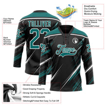 Laden Sie das Bild in den Galerie-Viewer, Uksn Individuelles Schwarz Petrol-Weiß Diagonale Kratz-Pinselstriche Eishockey-Trikot mit Schnürkragen
