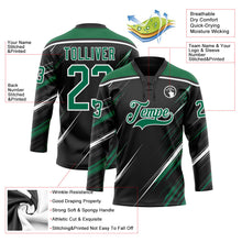 Laden Sie das Bild in den Galerie-Viewer, Uksn Individuelles Schwarz Kelly-Grün-Weiß Diagonale Kratz-Pinselstriche Eishockey-Trikot mit Schnürkragen
