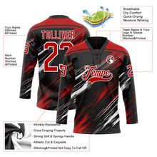 Laden Sie das Bild in den Galerie-Viewer, Uksn Individuelles Schwarz Rot-Weiß Diagonale Kratz-Pinselstriche Eishockey-Trikot mit Schnürkragen
