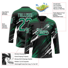Laden Sie das Bild in den Galerie-Viewer, Uksn Individuelles Schwarz Kelly-Grün-Weiß Diagonale Kratz-Pinselstriche Eishockey-Trikot mit Schnürkragen
