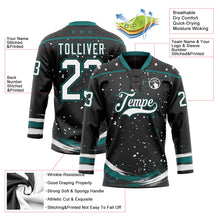 Laden Sie das Bild in den Galerie-Viewer, Uksn Individuelles Schwarz Weiß-Petrol Sterne Farbkleckse Pinselstriche Eishockey-Trikot mit Schnürkragen
