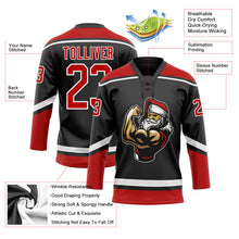 Laden Sie das Bild in den Galerie-Viewer, Uksn Individuelles Schwarz Rot-Weiß Weihnachtsmann 3D Eishockey-Trikot mit Schnürkragen
