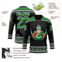 Laden Sie das Bild in den Galerie-Viewer, Uksn Individuelles Schwarz Grasgrün-Weiß Weihnachtsmann 3D Eishockey-Trikot mit Schnürkragen
