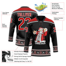 Laden Sie das Bild in den Galerie-Viewer, Uksn Individuelles Schwarz Rot-Weiß Weihnachtsmann 3D Eishockey-Trikot mit Schnürkragen
