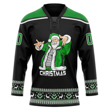 Laden Sie das Bild in den Galerie-Viewer, Uksn Individuelles Schwarz Grasgrün-Weiß Weihnachtsmann 3D Eishockey-Trikot mit Schnürkragen
