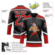 Laden Sie das Bild in den Galerie-Viewer, Uksn Individuelles Schwarz Rot-Weiß Weihnachtsmann 3D Eishockey-Trikot mit Schnürkragen
