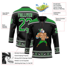 Laden Sie das Bild in den Galerie-Viewer, Uksn Individuelles Schwarz Grasgrün-Weiß Weihnachtsmann 3D Eishockey-Trikot mit Schnürkragen
