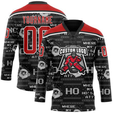 Laden Sie das Bild in den Galerie-Viewer, Uksn Individuelles Schwarz Rot-Weiß Weihnachtsmann 3D Eishockey-Trikot mit Schnürkragen
