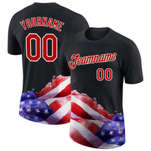 Laden Sie das Bild in den Galerie-Viewer, Uksn Individuelles Schwarz Rot-Weiß 3D Amerikanische Flagge Patriotisch Funktions-T-Shirt
