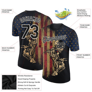 Uksn Individuelles Schwarz Weiß 3D Soldat und Amerikanische Flagge Funktions-T-Shirt