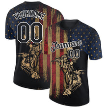 Laden Sie das Bild in den Galerie-Viewer, Uksn Individuelles Schwarz Weiß 3D Soldat und Amerikanische Flagge Funktions-T-Shirt
