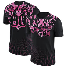 Laden Sie das Bild in den Galerie-Viewer, Uksn Individuelles Schwarz Pink 3D Pink Schleife Brustkrebs Herz Funktions-T-Shirt

