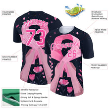 Laden Sie das Bild in den Galerie-Viewer, Uksn Individuelles Schwarz Pink-Weiß 3D Pink Schleife Brustkrebs Funktions-T-Shirt
