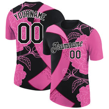 Laden Sie das Bild in den Galerie-Viewer, Uksn Individuelles Schwarz Pink-Weiß 3D Pink Schleife Brustkrebs Funktions-T-Shirt
