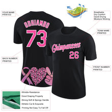 Laden Sie das Bild in den Galerie-Viewer, Uksn Individuelles Schwarz Pink-Weiß 3D Pink Schleife Brustkrebs Funktions-T-Shirt
