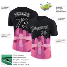 Laden Sie das Bild in den Galerie-Viewer, Uksn Individuelles Schwarz Pink-Weiß 3D Pink Schleife Brustkrebs Funktions-T-Shirt
